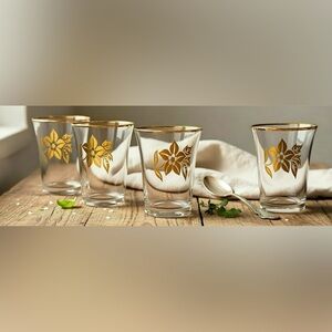 Gold Leaf Cordial Glasses, Set of 4, Libbey?, Circa 1960